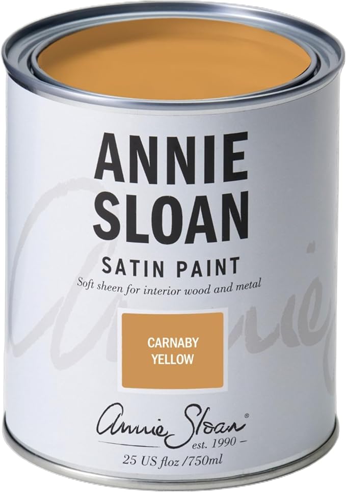 Annie Sloan Satin Paint (Carnaby Yellow, 25 Fl Oz/750 mL). Soft sheen for interior wood and metal. Self-leveling, all-in-one paint with no wax or lacquer required.