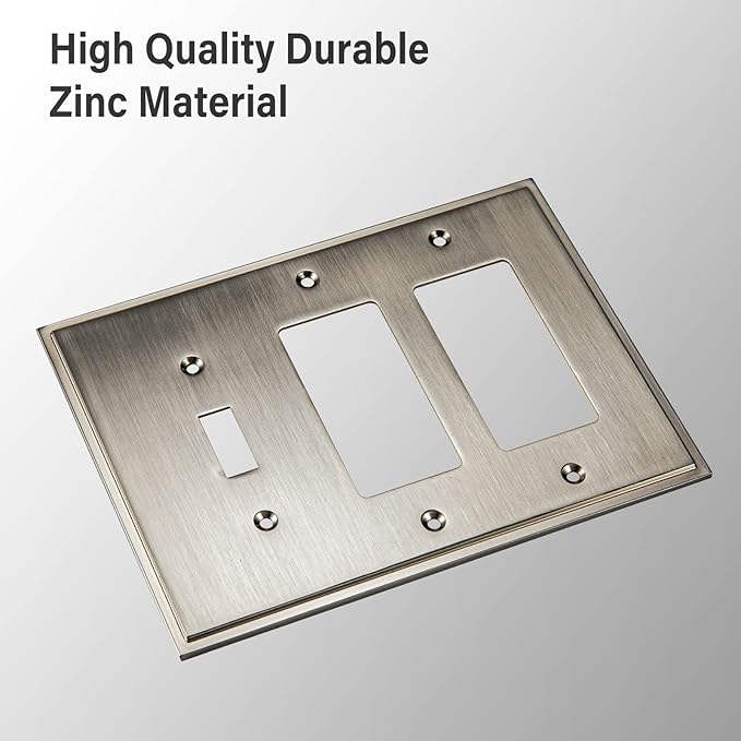 Henne Bery Soft Modern Decorative Wall Plate Switch Plate Outlet Cover (Double Decorator/Single Toggle, Satin Nickel)