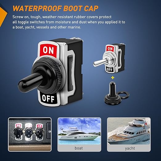 Nilight 90012E Heavy Duty Rocker Toggle 15A 250V 20A 125V SPST 2Pin ON/Off Switch Metal Bat Waterproof Boot Cap Cover-5 Pack, 2 Years Warranty