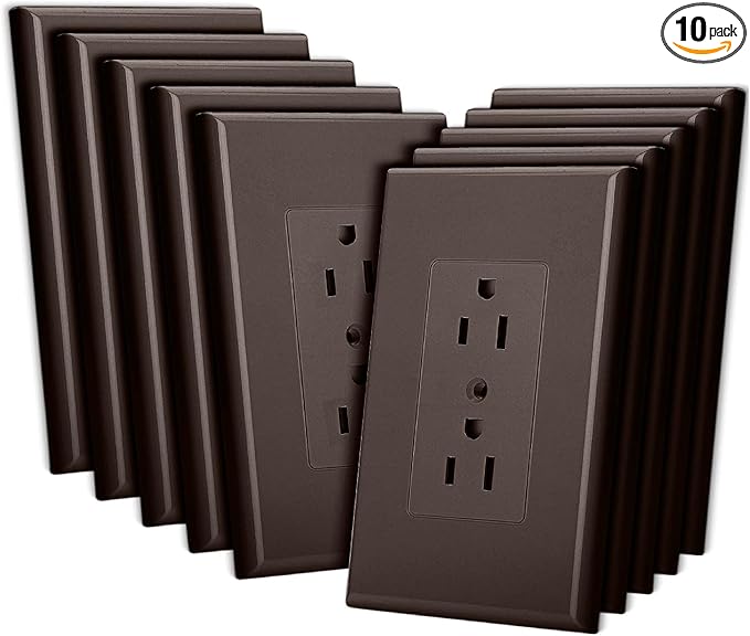 Bates- 1-Gang Duplex Wall Plate, 3.18"x 4.98", 10 Pack, Dark Brown, Unbreakable Electrical Outlet Cover Plates, Heat & Impact Resistant, Easy-to-Clean, Duplex Receptacle Cover for Home & Office