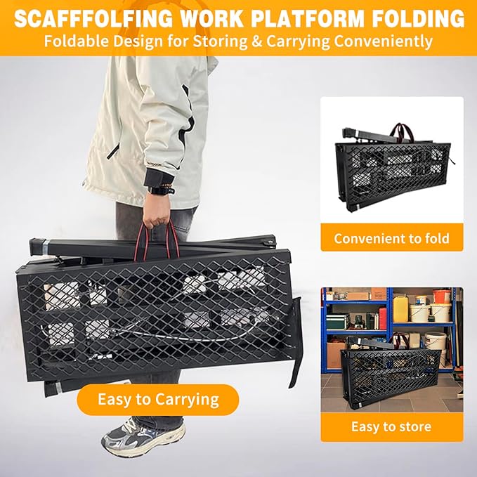 Scaffolding Work Platform, 29.9" to 47.2" Height Adjustable Work Platform, Foldable Scaffold for Building Construction, Interior Painting, Home Improvement（450LBS Capacity, Black,5 Heights Options)