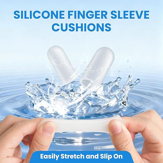 JUMPOW Gel Finger Cots Protectors, Finger Covers Caps Sleeves Silicone Flexible Shields for Fingertip Thumb Protection, Arthritis, Rubbing, Blisters, Hangnail & Pain Relief (Transparent, L, 16PCS)