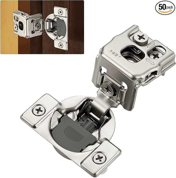 50 Pack (25 Pairs) 1-3/8" Overlay Soft Close Cabinet Hinges, Satin Nickel Stainless Steel Concealed Hinges with 3D Self-Closing for Face Frame Doors & Kitchens