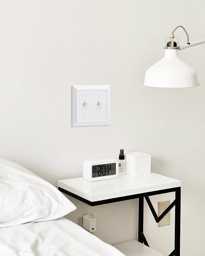 2-Pack Classic Beadboard Double Toggle Light Switch Cover Plate, Unbreakable Polycarbonate Decorative Switch Plate Covers, Pure White 2 Gang Wall Plate