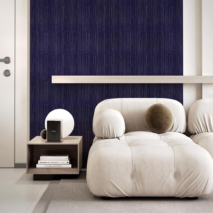 Navy Blue Grasscloth Peel and Stick Wallpaper Texture Contact Paper 23.6"x480" Vintage Wallpaper Removable Waterproof Wall Paper for Room Walls Cabinets Furniture Drawers Desk
