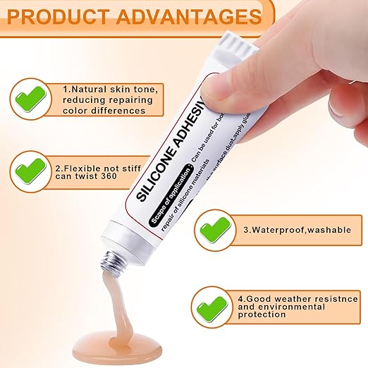 Lounsweer 4 Pcs Silicone Adhesive Glue for Skin Doll Repair Flesh Color Soft Adhesive Rubber Repair Glue for Filling Silicone Baby Doll Cavities Rubber Molds Halloween SFX Makeup
