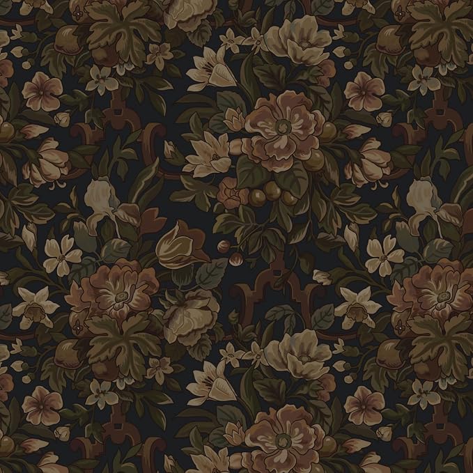 Dimoon Vintage Peel and Stick Wallpaper Dark Blue Floral Contact Paper 16.1"x393" Retro Victorian Dark Academia Wallpaper for Bedroom Moody Cottage Core Wall Paper Removable Waterproof Vinyl Roll