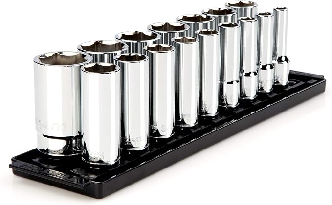 TEKTON 1/2 Inch Drive Deep 6-Point Socket Set, 16-Piece (3/8 - 1-5/16 in.) | SHD92005 | (3/8 - 1-5/16 in.), Deep, Socket Rail