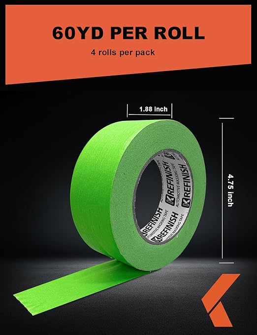 KREFINISH Painters Tape for Car - Green No Residue Automotive Masking Tape - Heat Resistant for Paint Booth, 1.88 Inches x 60 Yards, 4 Rolls