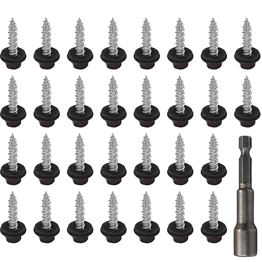 Biaungdo 60 Pack Metal Roofing Screws #10 × 1 Inch, Hex Head Sheet Roof Screws with EPDM Washers with 8mm Hex Socket, Self Starting Metal to Wood Siding Screws, Brown