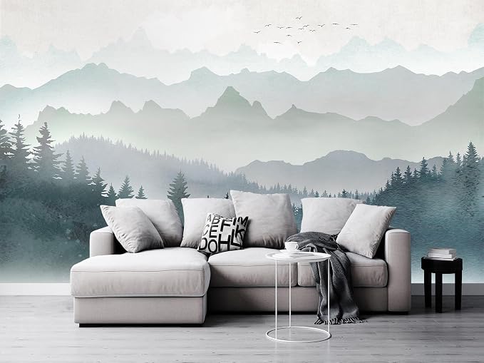 Cliouar-Mountain Peaks Woods Bedroom Living Room Decoration Mural Wallpaper 158" x 110"(Not Peel and Stick)