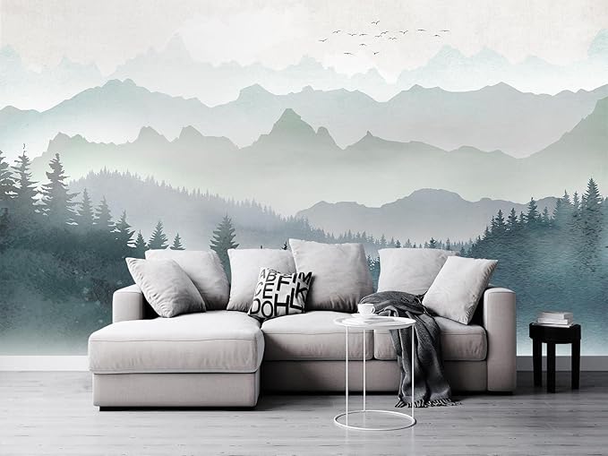 Cliouar-Mountain Peaks Woods Bedroom Living Room Decoration Mural Wallpaper 182" x 122"(Not Peel and Stick)