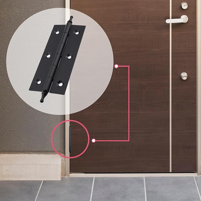 Mcredy Cabinet Hinges 3.5 Inch Matte Black Brass Door Hinges with Ball Finials Retro Style Gate Butt Hinge for Doors Office Hotel Bedroom, 2 Pcs