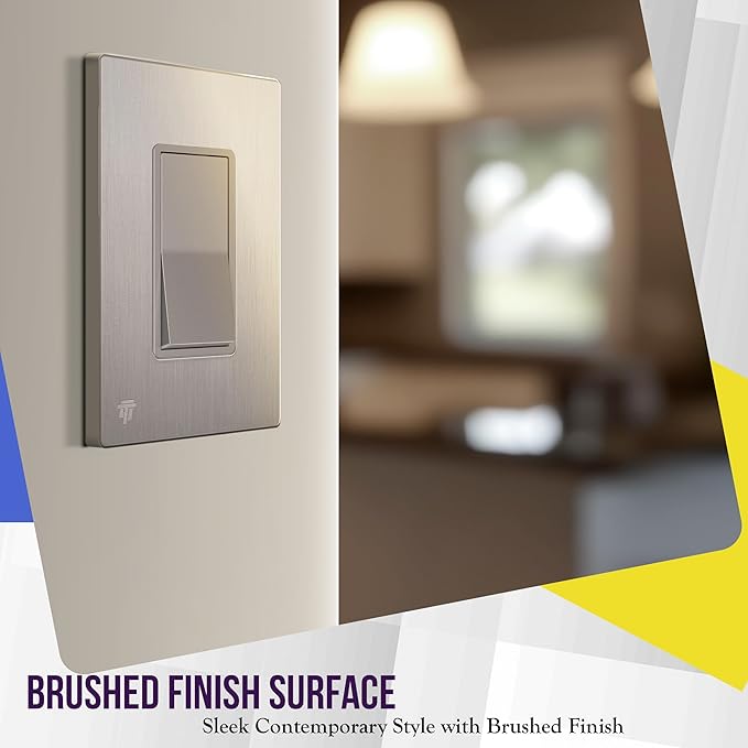 ENERLITES Elite Series Screwless Decorator Wall Plate Child Safe Outlet Cover, Glossy, Size 1-Gang 4.68" H x 2.93" L, Unbreakable Polycarbonate Thermoplastic, SI8831-BNK-10PCS, Brushed Nickel 10 Pack