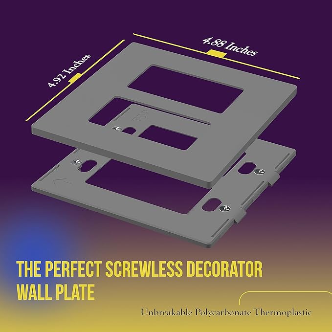 ENERLITES Screwless Decorator Wall Plates Child Safe Outlet Covers, Gloss Finish, Medium Size 2-Gang, Unbreakable Polycarbonate Thermoplastic, SI8832M-GY-10PCS, Grey