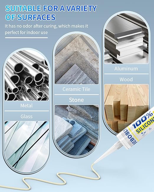 Silicone Caulk & Sealant Almond, 100% Waterproof Silicone Sealant, Shrink & Crack Proof, Silicone Caulking for Kitchen, Bathroom, RV, Interior & Exterior Use, 10.2 FL. OZ/300ML, 1 Pack