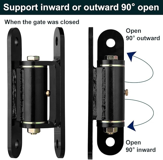 Heavy Duty Gate Hinges ，7in Can Be Bolted or Welded On Heavy Duty Large Wood or Metal Gates, 1100 lbs Max Load,Built-in Roller Bearing Hinges Opened 90° Inward or Outward,2pack