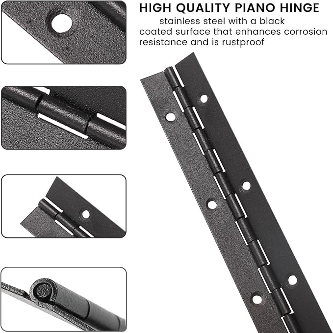 2-Pack 18-Inch Black Stainless Steel Heavy Duty Continuous & Piano Hinge, 2" Open Width Piano Boat Hinges, with Pre-Drilled Holes and Screws, Ideal for Piano Cabinets ane Wooden Box.