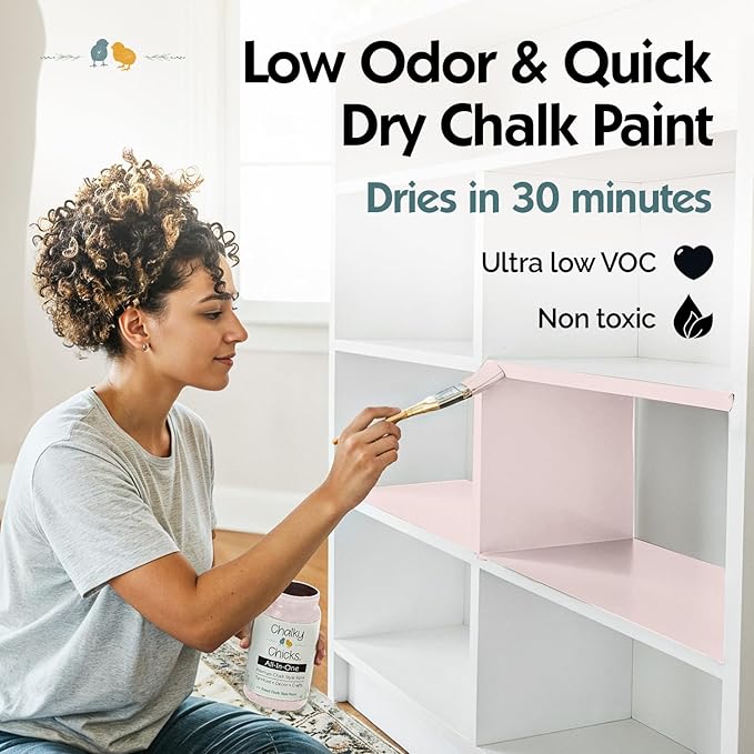 Chalky Chicks 16 Fl Oz Matte Paris Pink Chalk Paint for Furniture Without Sanding, No Prep Furniture Paint No Sanding All in One for Crafts, Wood, Walls, Cabinet, Metal, Dresser, Farmhouse