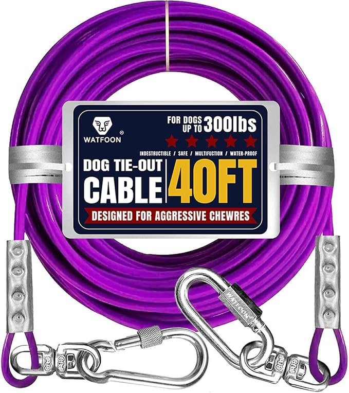Tie Out Cable for Dogs Up to 300lbs,40ft Extra Strong 1000lbs Break Strength Tie-Out Tether Trolley Training Lead,Dog Run Cable for Yard Garden Park Camping Outside (Purple, 300lbs 40ft)