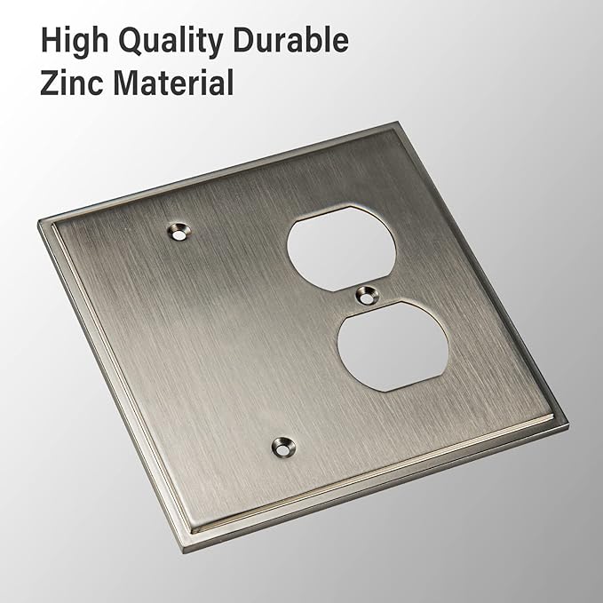 Henne Bery Soft Modern Decorative Wall Plate Switch Plate Outlet Cover (Blank/Duplex, Satin Nickel)
