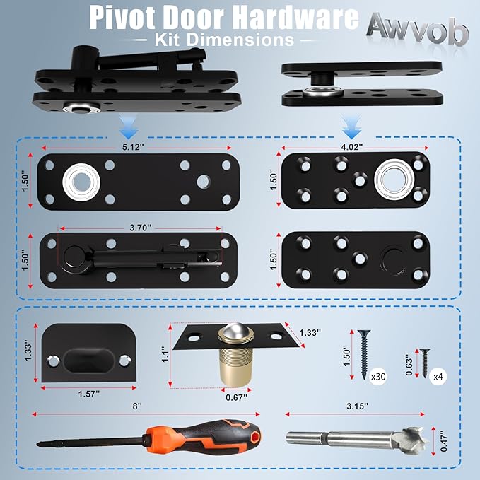 Hidden Door Hinge with Dual Bearing Design - Rotating Silent Invisible Door Hinge Kit for Heavy Duty Secret Door, Perfect for DIY Carpenters & Door Bookcase 580lbs Load-Bearing