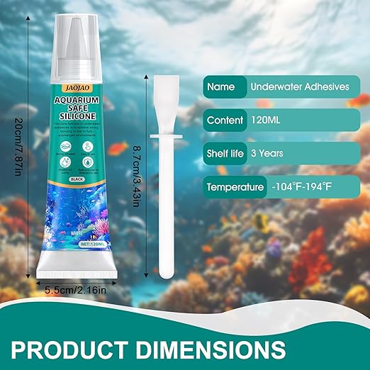 JAOJAO Black Aquarium Silicone, Aquarium Safe Silicone Sealing Waterproofing Strong Adhesion Fish-Safe Fast Curing Good Flexibility Underwater Bonding for Fish Tank Pools, 120ml