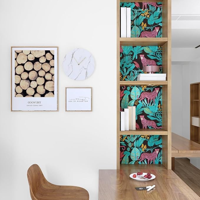 Blue Pink Vintage Leopard Peel and Stick Wallpaper 17.5" x 197" | Waterproof Vinyl Self Adhesive Removable Renter Friendly Floral Contact Paper