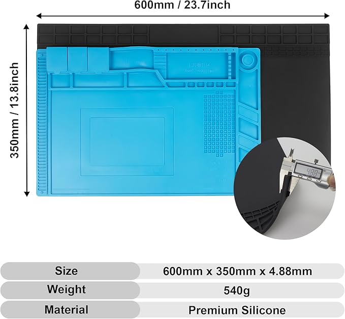 23.7''x13.8'' Extra Large Soldering Mat Premium Silicone 932°F Heat Resistant Repair Mat Non-Slip Large Soldering Mat for Soldering Iron, DIY Projects, Electronics, Phone, Laptop Repair (Black)