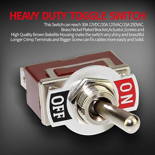 DaierTek SPST Waterproof Toggle Switch 12V DC 30A 125VAC 20A Marine Heavy Duty 2 Pin ON Off Spade Terminals for Automotive Car Boat -2 Pack