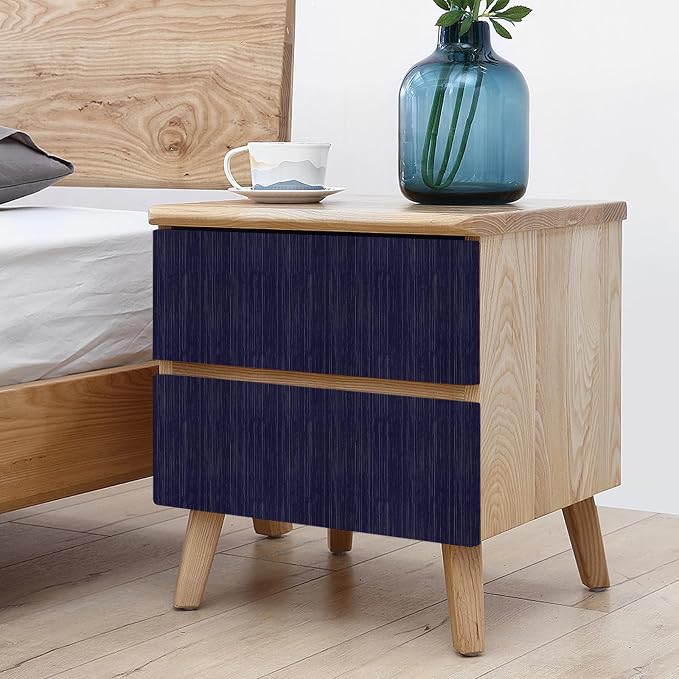 Navy Blue Grasscloth Peel and Stick Wallpaper Texture Contact Paper 15.7"x120" Vintage Wallpaper Removable Waterproof Wall Paper for Room Walls Cabinets Furniture Drawers Desk
