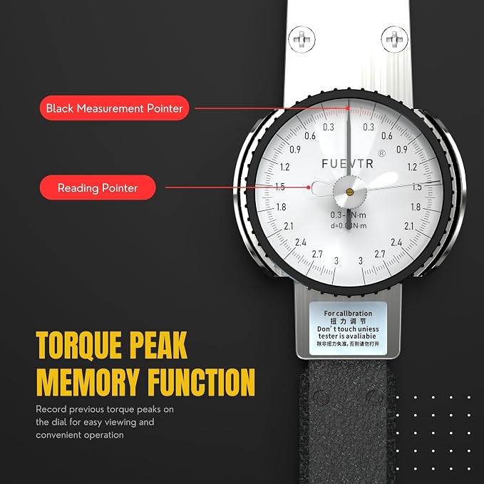 Dial Torque Wrench, 0.3-3 N.m Dial Torque Wrench, 1/4 inch pound Dial Torque Wrench, Precision Torque Meter, Division 0.03 N.m, Accuracy ±3%