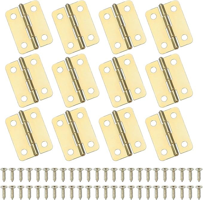 MECCANIXITY Small Butt Hinges 1 Inch Mini Jewelry Box Hinge with Screw for Jewelry Wooden Boxes Cabinet Drawer Doors Gate (Gold Tone, Pack of 12)