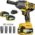 900Ft-lbs (1200N.m) Impact Wrench, 1/2" Cordless Impact Gun, 21V High Torque Brushless Impact Driver, 2x4.0Ah Batteries Electric Impact Motor Variable Speeds for Car/Pickup Truck/Mower, Yellow