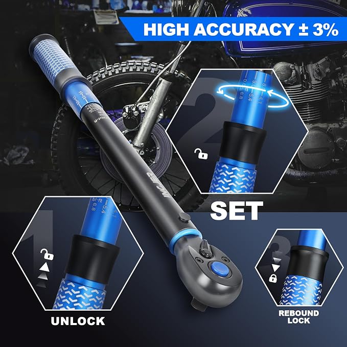 Drive Click Torque Wrench, 3/8" 10-120Ft.Lb, torque wrench for Car | Dual-Direction Adjustable 72 Tooth Click Torque Wrench for Bike, Motorcycle,Professionals & DIYers,Blue