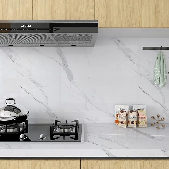 Marble Contact Paper for Countertops Cabinets Waterproof 31x157 inch Glossy Marble Peel and Stick Wallpaper Self-Adhesive Counter Top Vinyl Wrap Removable Marble Wallpaper for Kitchen Bathroom