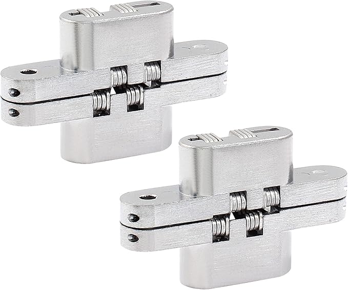 60 mm Hidden Hinge, Stainless Steel 180 Degree Invisible Cross Hinges for Kitchen Cabinet Door, Frameless Concealed Hinge with Screws, 2pcs
