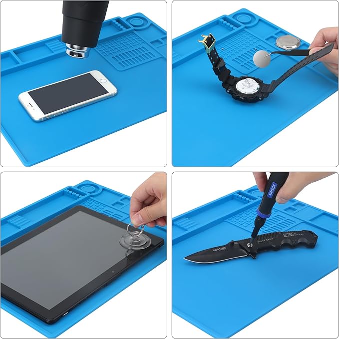 STREBITO Soldering Mat Electronics Repair Mat, Silicone Work Mat Heat Resistant 932°F, Magnetic Mat for Screws and Tools, Solder Mat Silicone Pad for Watch, Phone, Eyeglass, Knife, Size 13.8 "x 9.9"