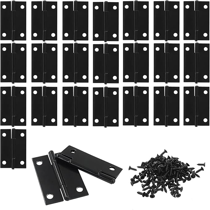 Murtenze 24 Pack 1.5 Inch Door Hinges, Black Butt Hinges with Mounting Screws