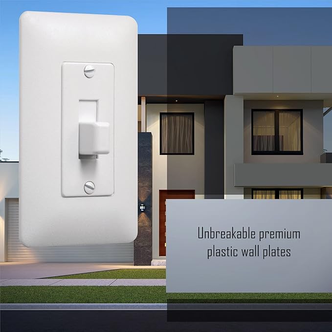 TayMac 5070W MASQUE 2000 Mid-size White 1-Gang Decorator Toggle Switch Wall Plate with Toggle Cover, Paintable Outlet Cover Replaces Old Wall Plate