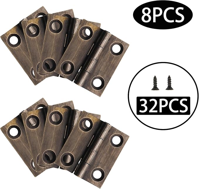 8 Pcs 22mmx24mm / 0.87" x 0.94" Bronze Mini Hinges, 1 Inch Solid Brass Folding Butt Hinge, Cabinet Hinge for Jewelry Box, Drawer Cabinet Furniture