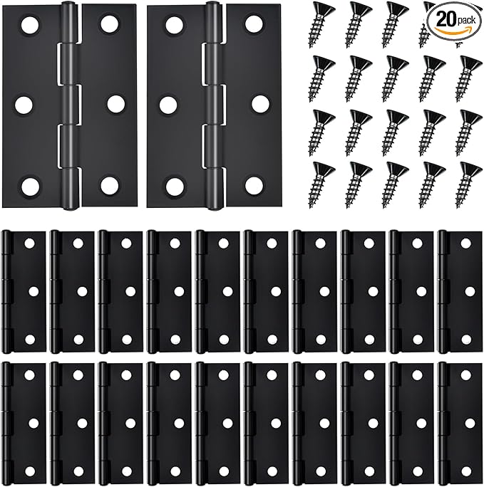 20 PCS 2.5 inches Black Door Hinge Cabinet Door Hinges Stainless Steel Butt Hinges Home Furniture Hinges Bisagras for Door, Window, Case Lid, Wooden Box Chest with 120 Mounting Screws, Black