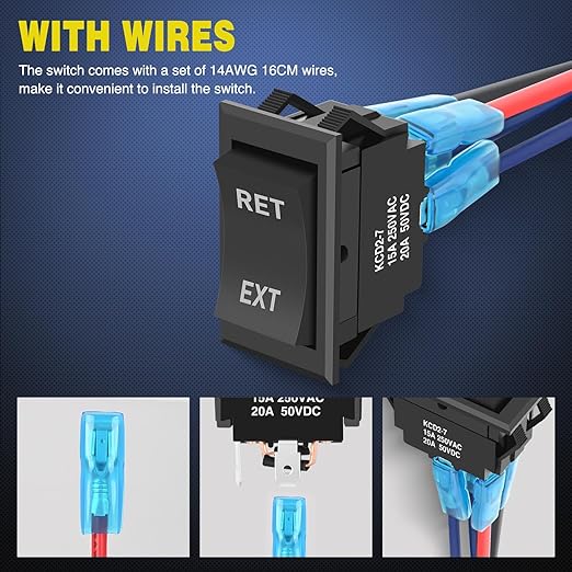 Nilight RET EXT Reverse Polarity Toggle Switches 2PCS On Off On DPDT 3 Position 12VDC Motor Control Power Jack Leveling Momentary DPDT 4Pin 20A Switch w/Jumper Wire for Tongue Trailer