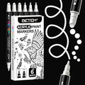 Betem 6 White Dual Tip Acrylic Paint Markers, Fabric Decorating Kits Premium Water-Based Acrylic Paint Pens Art Supplies for Fabric, Rock, Wood, Glass, Canvas, Ceramic, Teacher Appreciation Gift