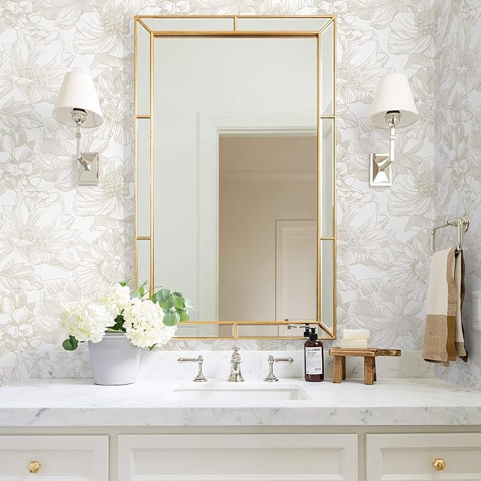 Ismoon Large Floral Peel and Stick Wallpaper Boho Beige/Coffee Contact Paper 17.3inx16.4ft Modern Wall Paper Removable Self Adhesive Bedroom Cabinet Bathroom Waterproof Mural Wall Decor Vinyl Roll