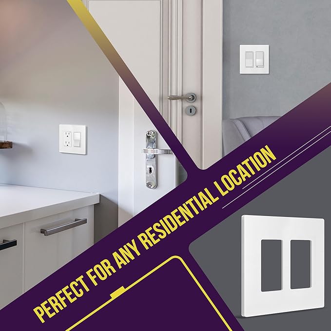 ENERLITES Screwless Decorator Wall Plates Child Safe Outlet Covers, Gloss Finish, Medium Size 2-Gang 4.88" H x 4.92” L, Unbreakable Polycarbonate Thermoplastic, SI8832M-W, White