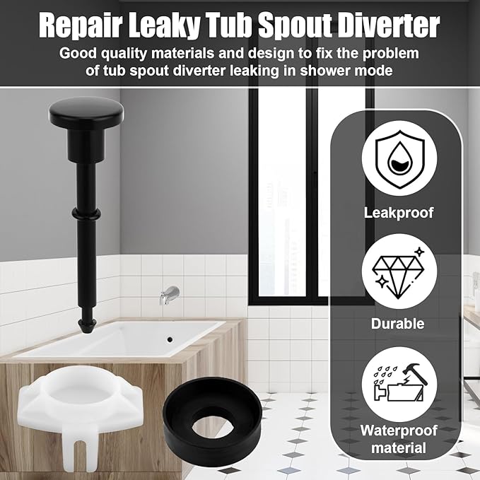 Tub Spout Diverter Repair Kit, Complete Shower Diverter Valve Stems & Seal and Gates Replacement Set for Leaky Bathtub Bathroom Faucet Repair (Black)