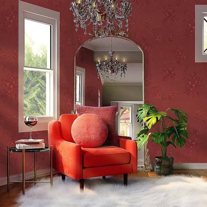 Red Wallpaper Burgundy Silk Texture Embossed Floral 393in17.7in | Thicken Vinyl Wallpaper,Retro Crimson Red Self Adhesive Wall paper for Bedroom, Easy to Use&Removal,Gift Paper Christmas