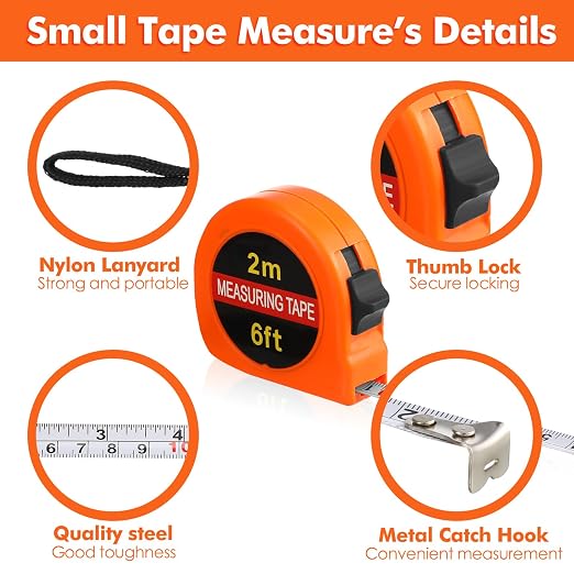Copkim 50 Pcs Small Tape Measure Keychain Bulk Back to School Gifts 6ft 2m School Mini Measuring Tape Retractable, Metric and Inch, Retractable Handy Pocket for Daily Use Prizes Rewards(Orange)