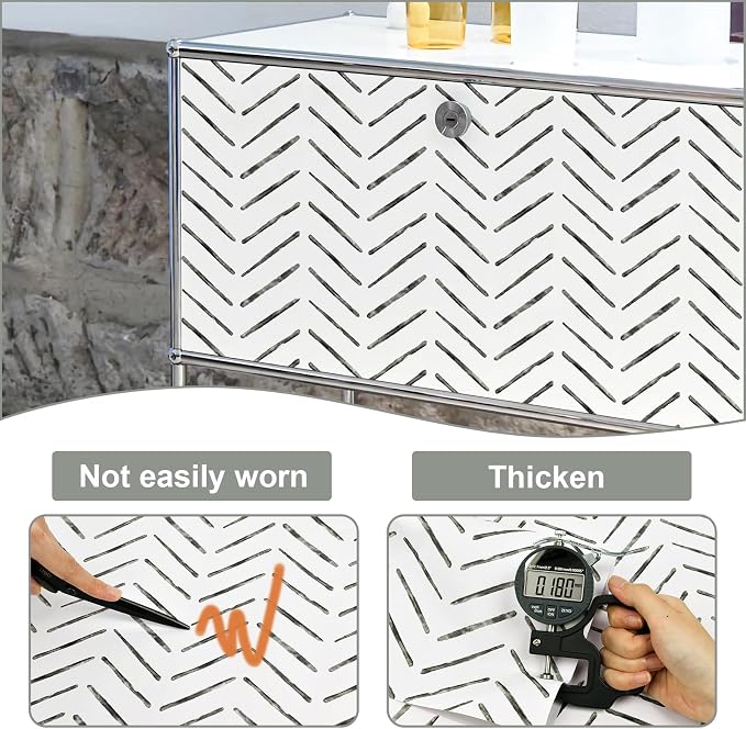 Rugreat Black Herringbone Peel and Stick Wallpaper Modern 276inL17.3inW | Stripe Contact Paper for Cabinets Neutral Self Adhesive Removable Wallpaper for Bedroom Bathroom Waterproof Black and White